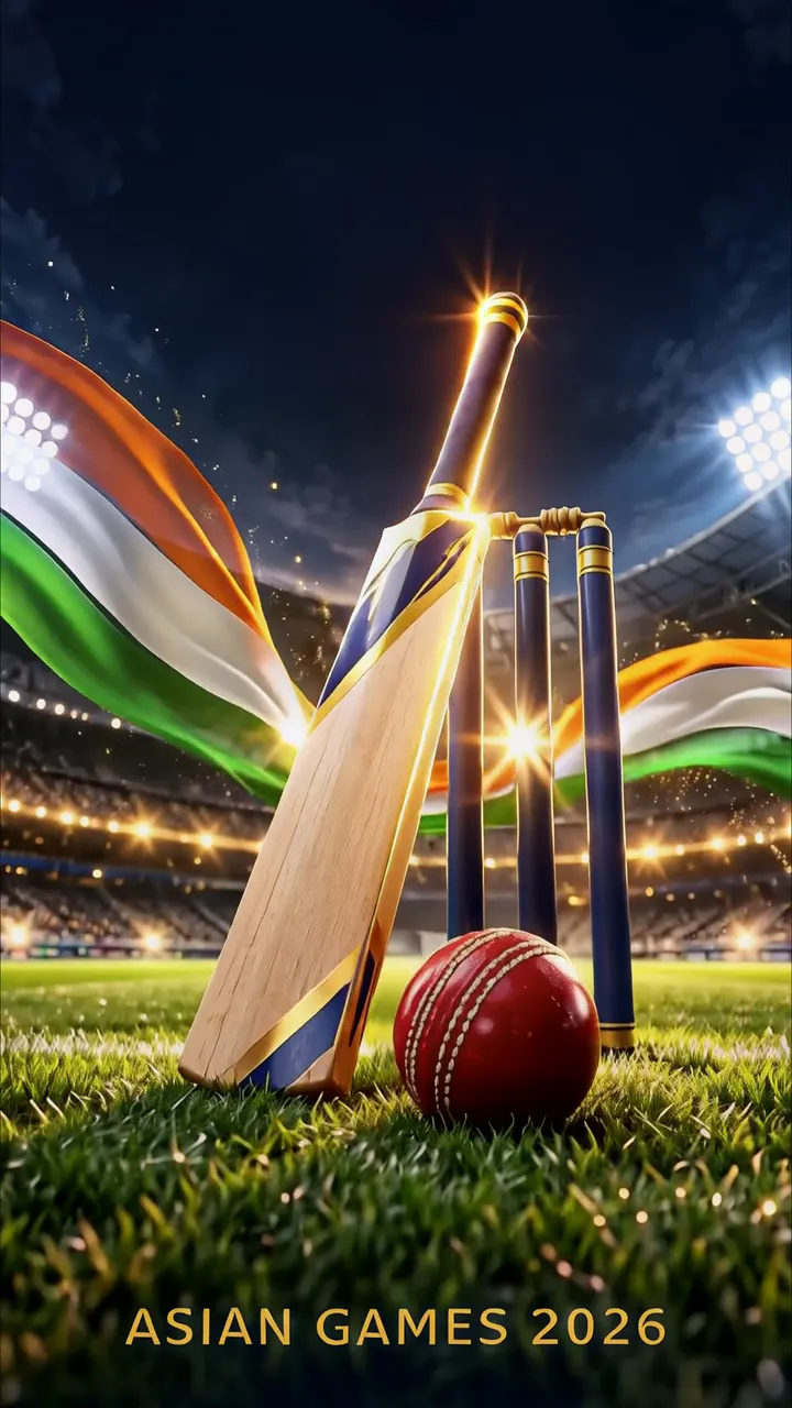 Cricket Bat And Ball Asian Games 2026 India Stadium Night Scene