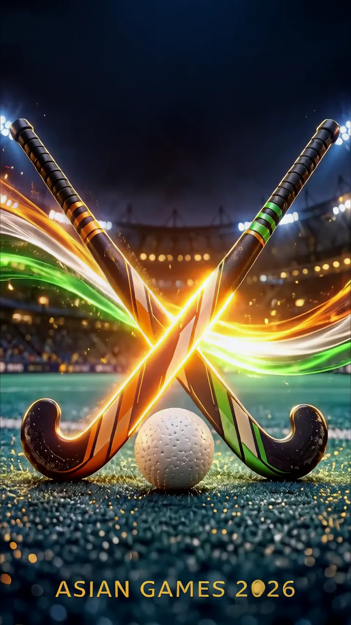 Asian Games 2026 Hockey Stadium With Glowing Sticks And Ball