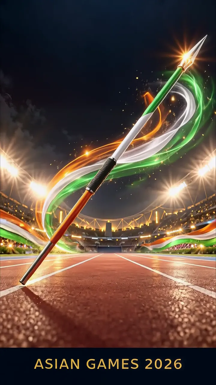 Glowing Javelin With Indian Tricolor Aura At Asian Games 2026