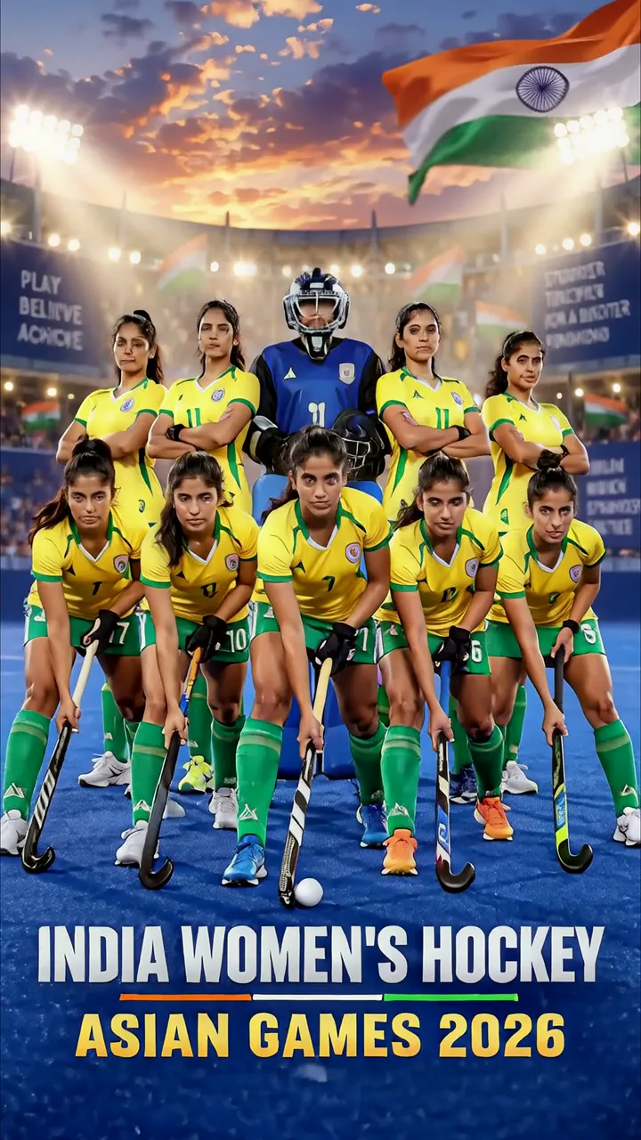 India Women's Hockey Team Asian Games 2026 Stadium Pose