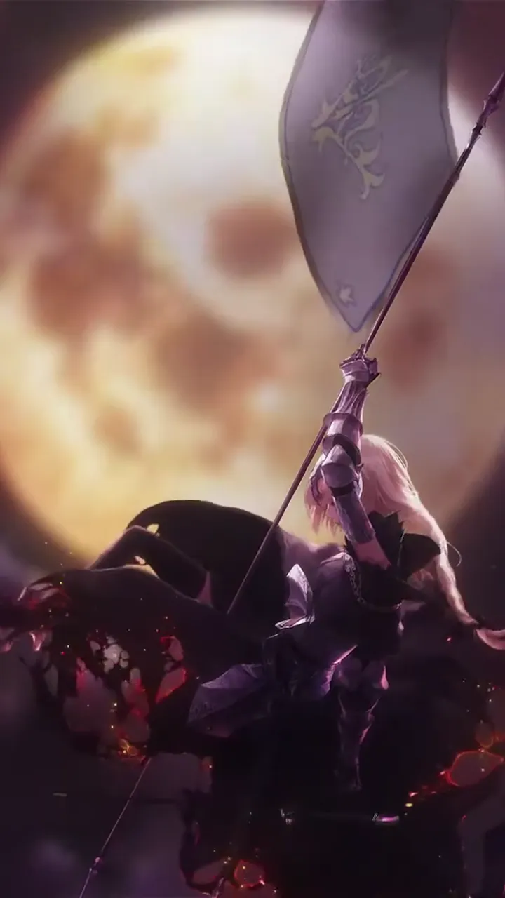 Jeanne d'Arc Riding Black Horse Under Full Moon Fate Grand Order