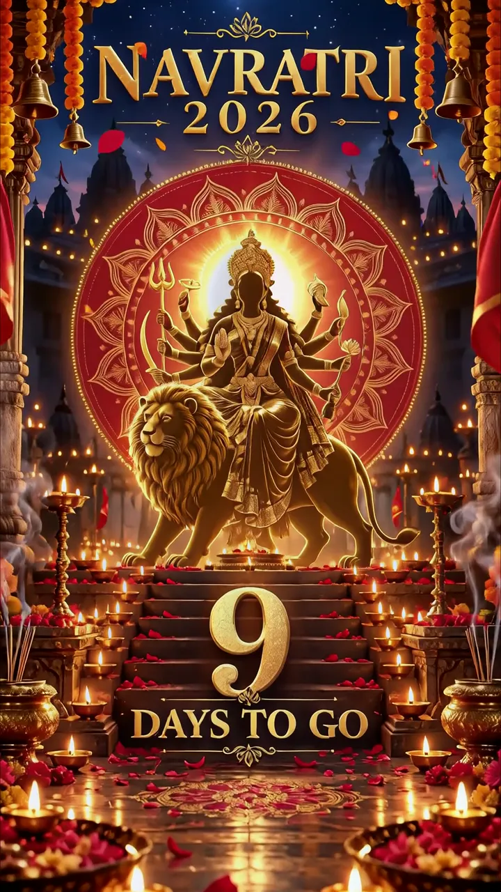 Durga Riding Lion Navratri 2026 Devotional Scene