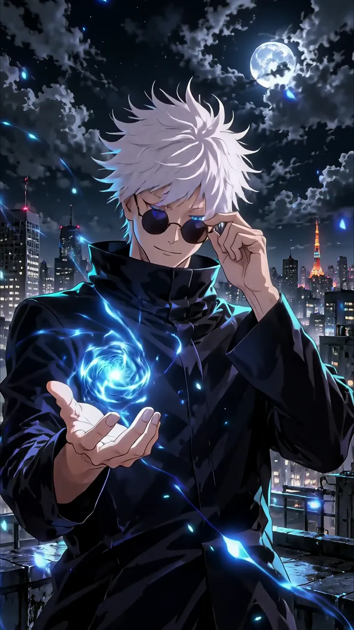 Gojo Satoru Holding Blue Cursed Energy In Tokyo Night Scene