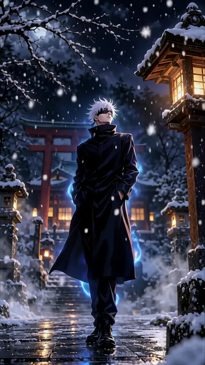Satoru Gojo Snowy Shrine Jujutsu Kaisen Blue Aura