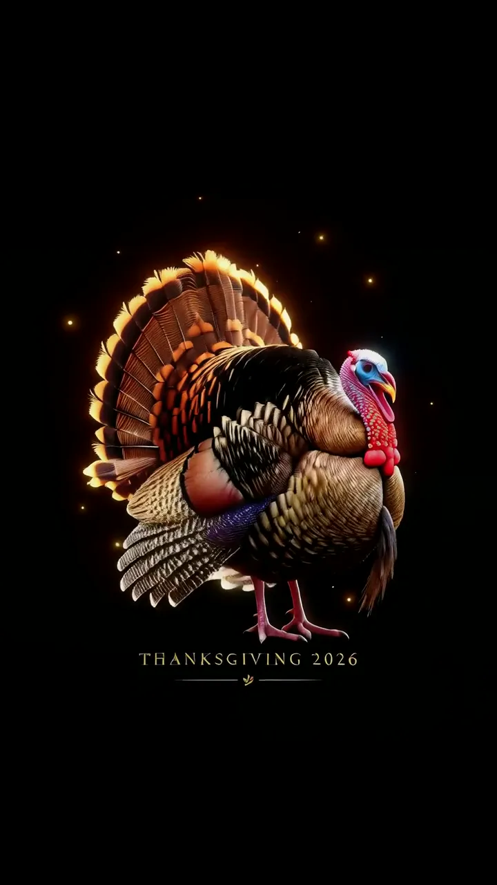 Glowing Turkey Thanksgiving 2026 With Golden Feathers And Starry Background