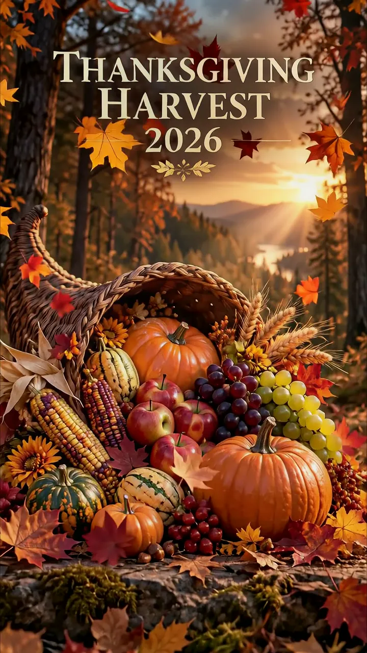 Thanksgiving Harvest 2026 Cornucopia Autumn Scene
