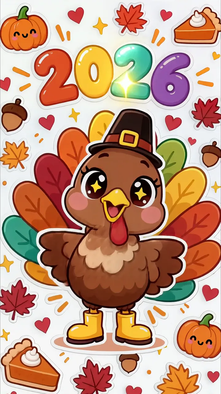 Cute Turkey With Yellow Boots And Autumn Leaves