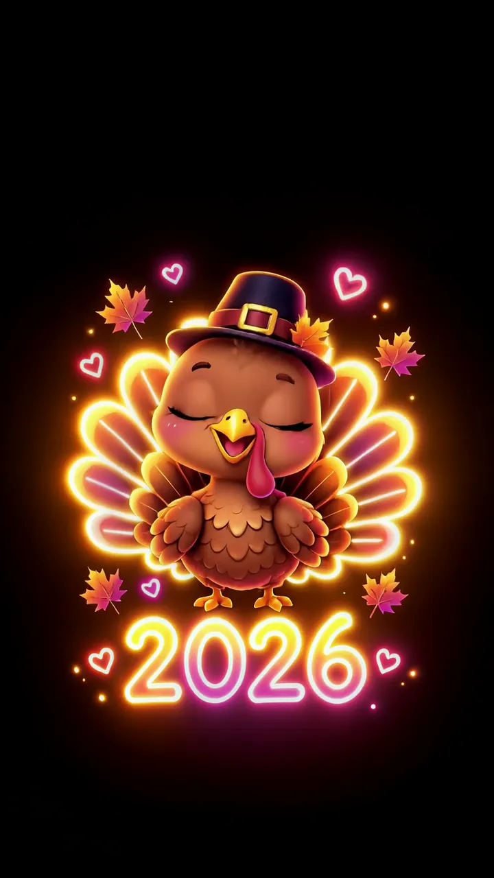 Cute Turkey With Hat And Neon Glow For Thanksgiving 2026