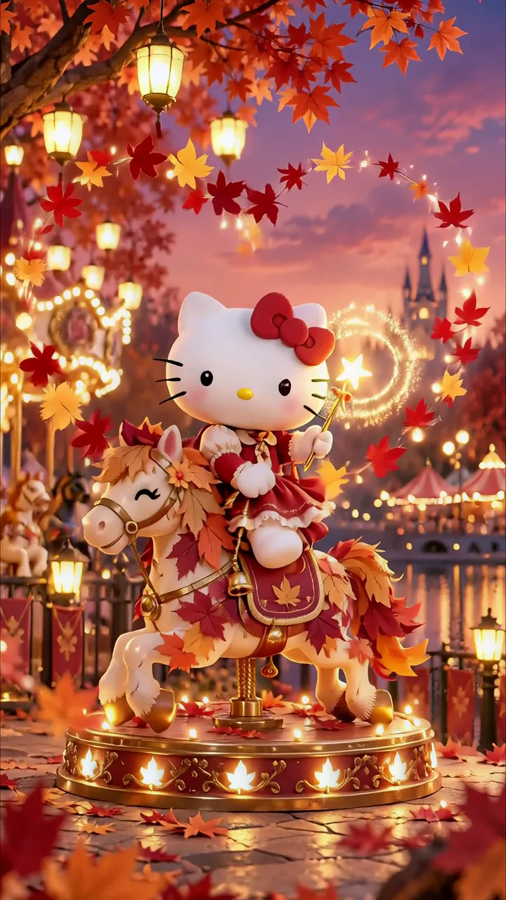 Hello Kitty Riding Autumn Horse In Magical Castle Park