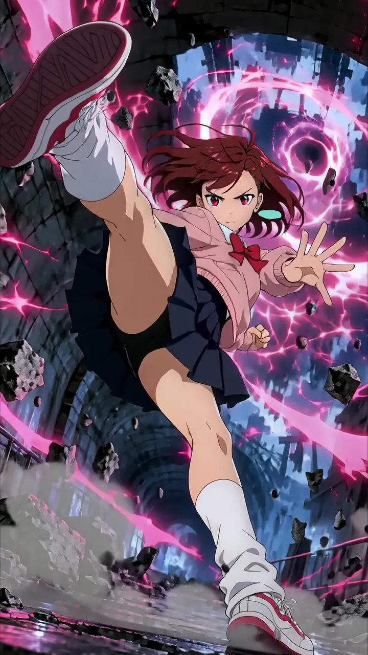 Asa Mitaka Powerful Kick With Pink Energy Burst Chainsaw Man