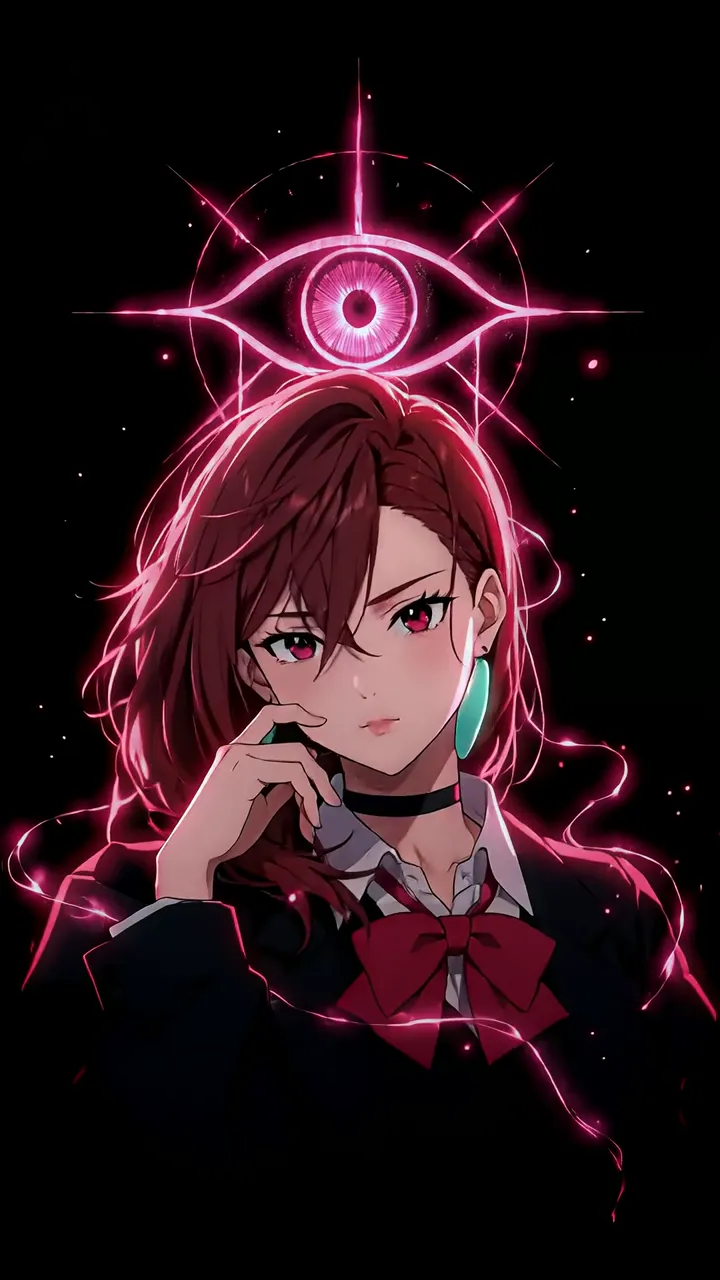 Mysterious Anime Girl With Glowing Pink Eye Symbol