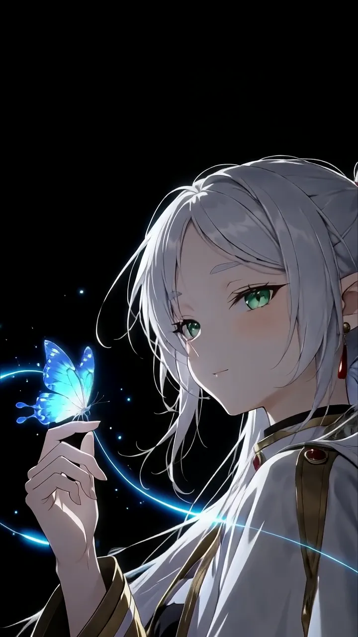 Anime Girl With Blue Butterfly Holding Gentle Glow