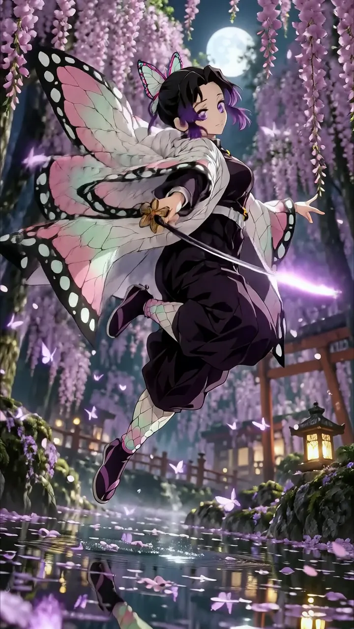 Demon Slayer Butterfly Wings Under Moonlight Wisteria