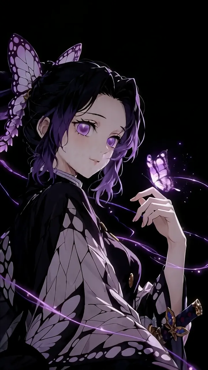 Demon Slayer Butterfly Girl With Purple Aura And Glowing Eyes
