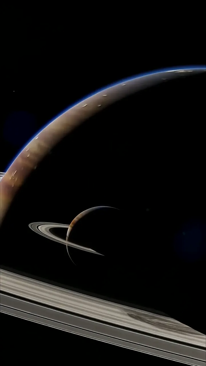 Saturn Cosmic Rings Space Scene With Blue Horizon Glow