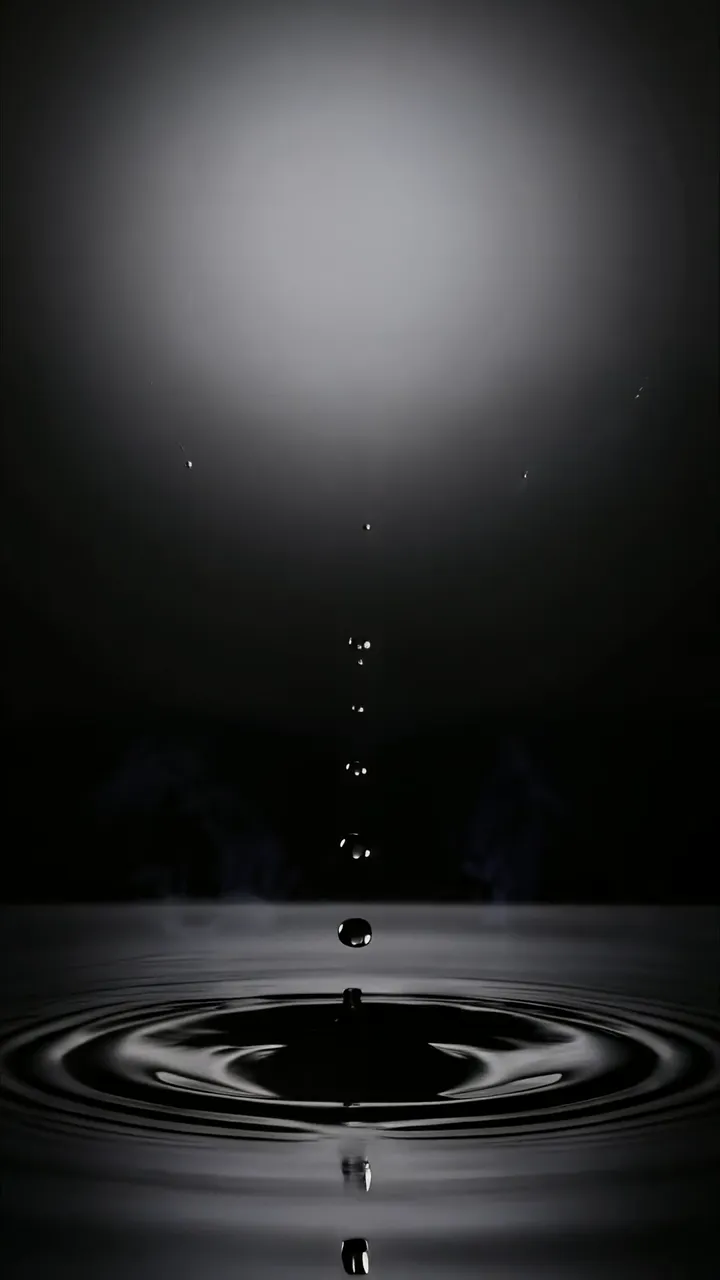 Dripping Water Drop With Ripples And Steam Black Background