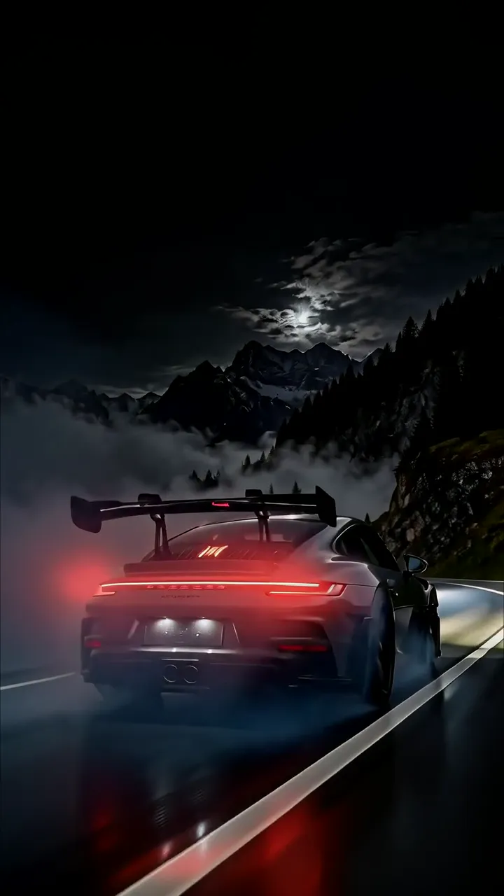 Porsche 911 GT3 RS Night Mountain Drift With Red Taillights