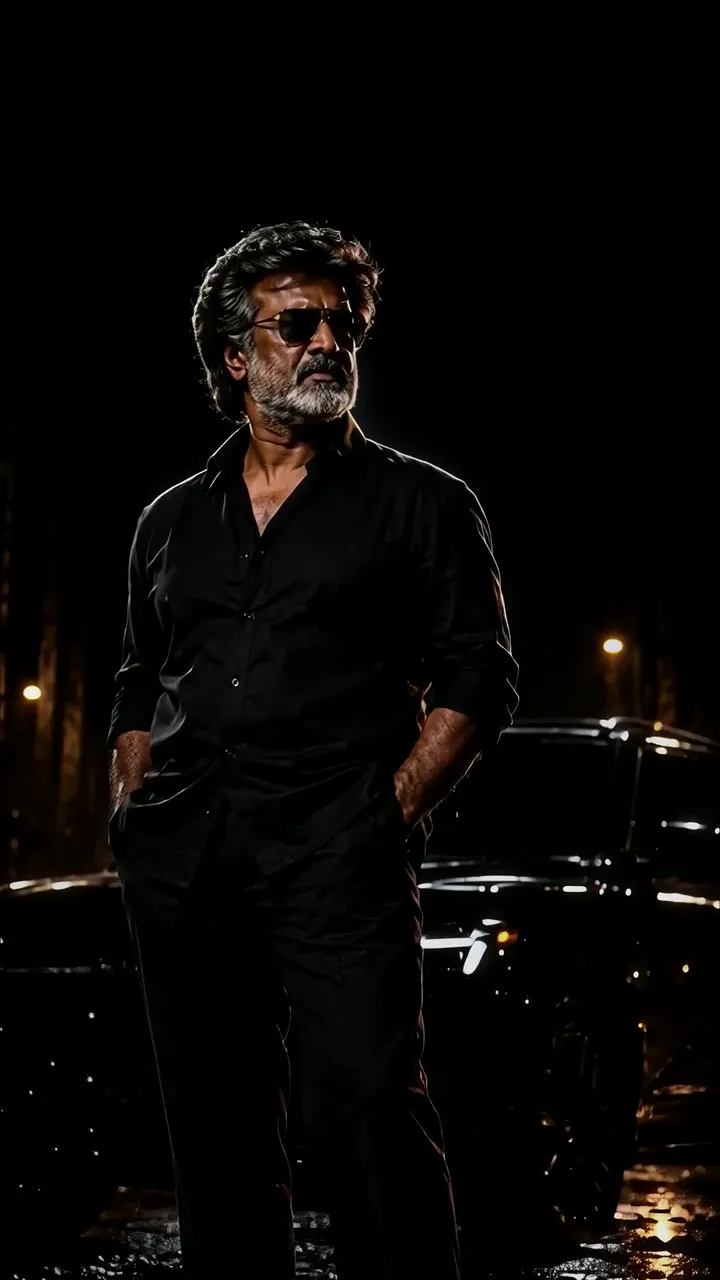 Rajinikanth Dark Night Street With Luxury Car Live Wallpaper