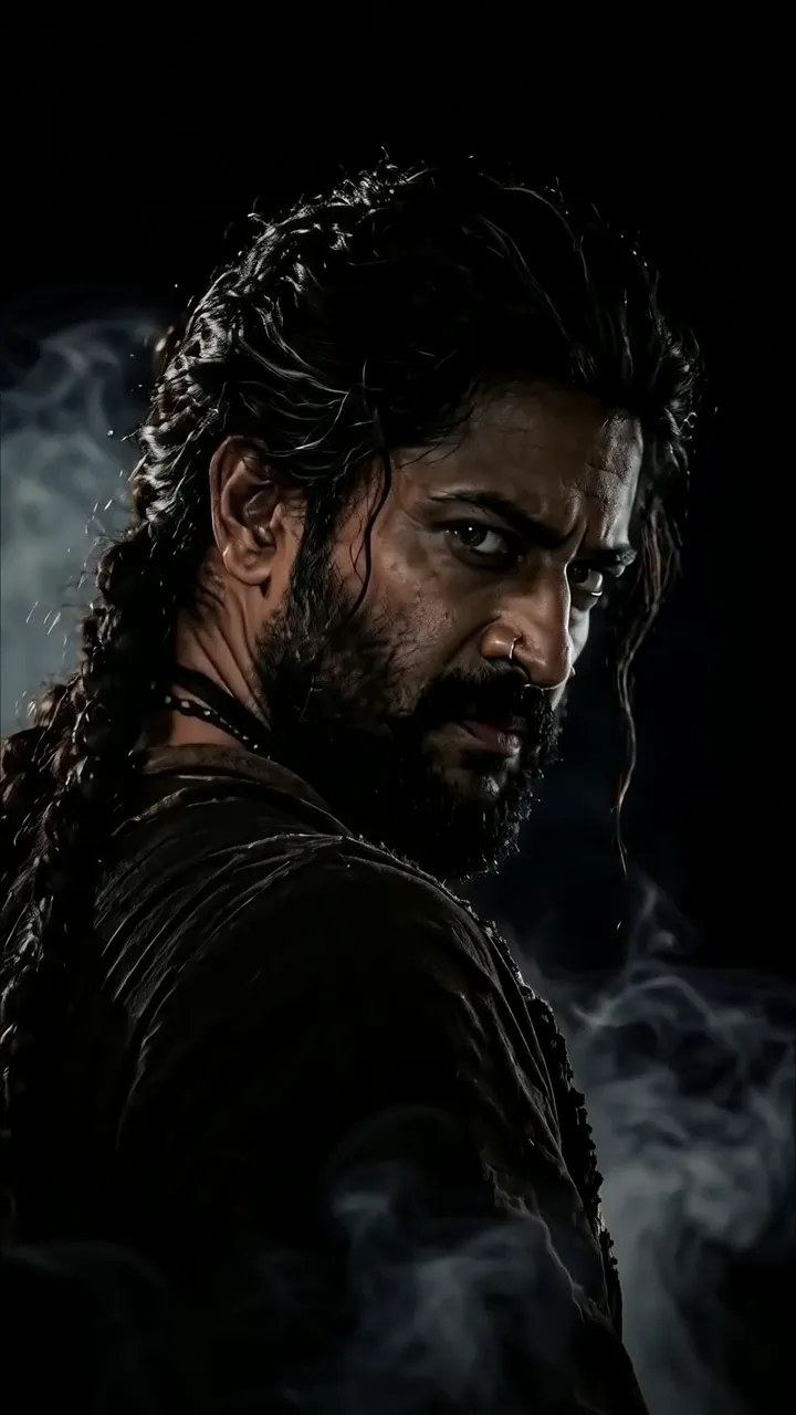 Prabhas Intense Warrior Pose With Braided Hair And Smoke