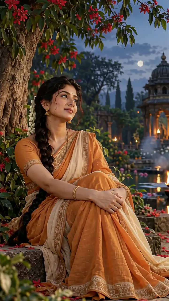 Samantha Akkineni Serene Temple Garden Moonlight Scene