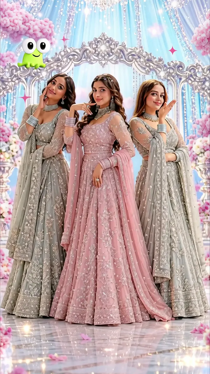 Three Women In Sparkling Lehenga At Fairy Tale Wedding Scene