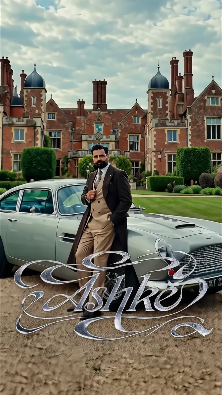 Ashke Vintage Luxury Sports Car With Elegant Man And Grand Manor