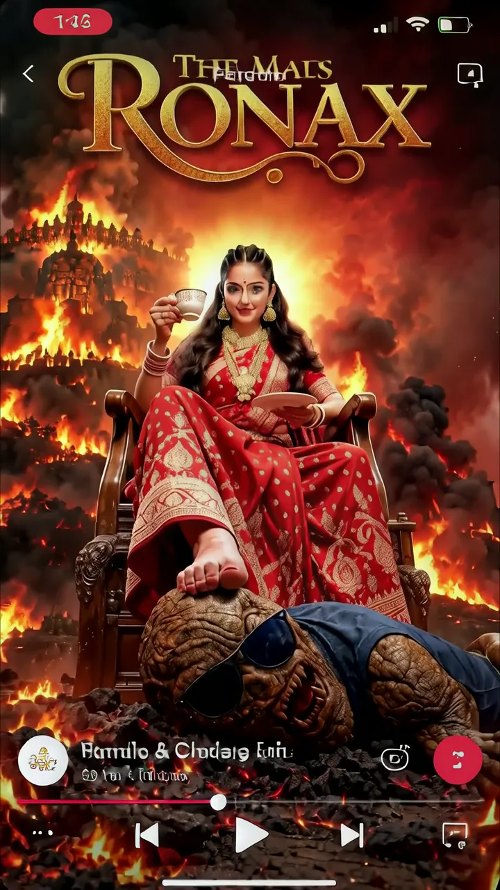 Ronax Queen In Red Saree With Burning Castle Throne Scene