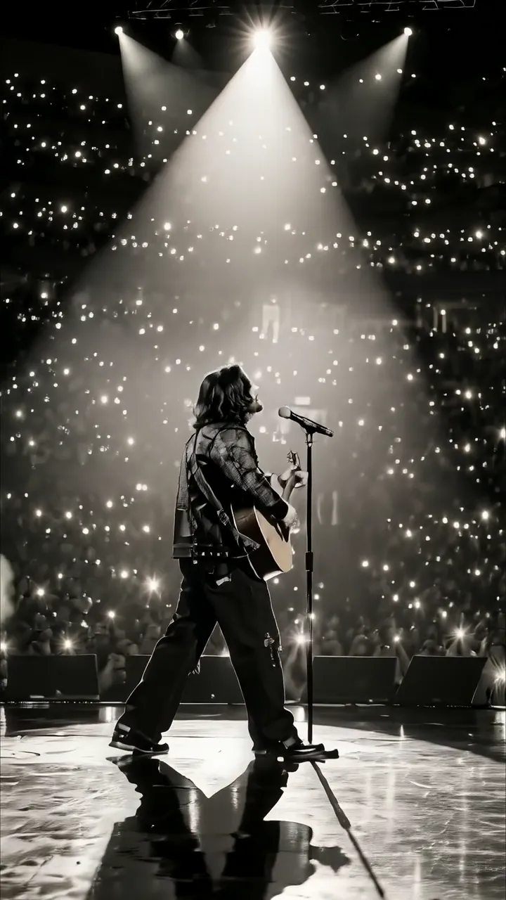 Johnny Cash Performing Acoustic Guitar Live In Black And White