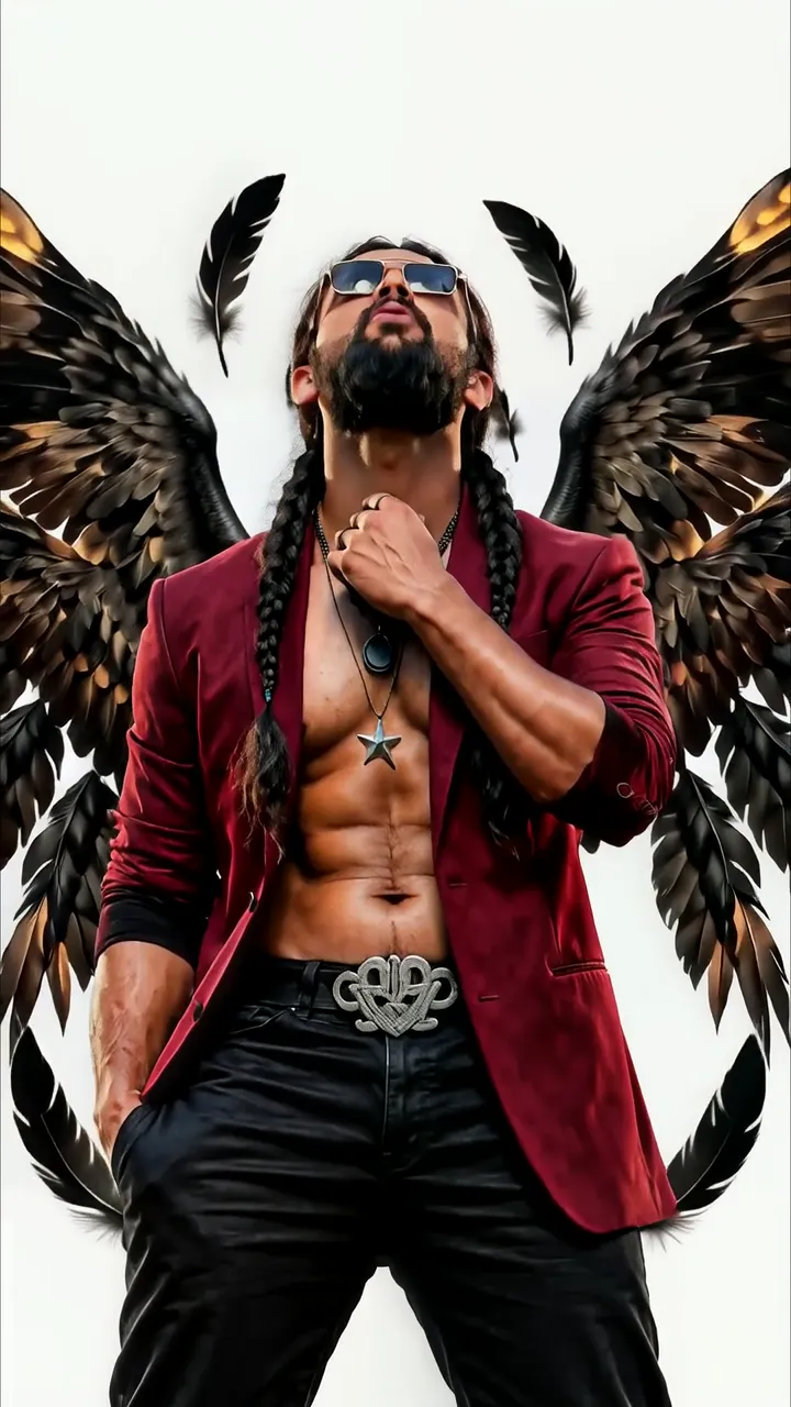 Angel With Black Wings And Red Blazer Cool Pose