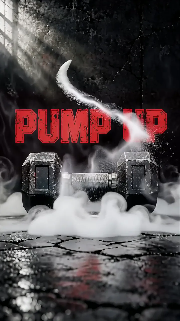 Pump Up Dumbbell Workout With Smoke And Red Text