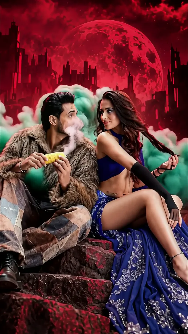 Shahid Kapoor And Katrina Kaif Romantic Red Moon City Scene