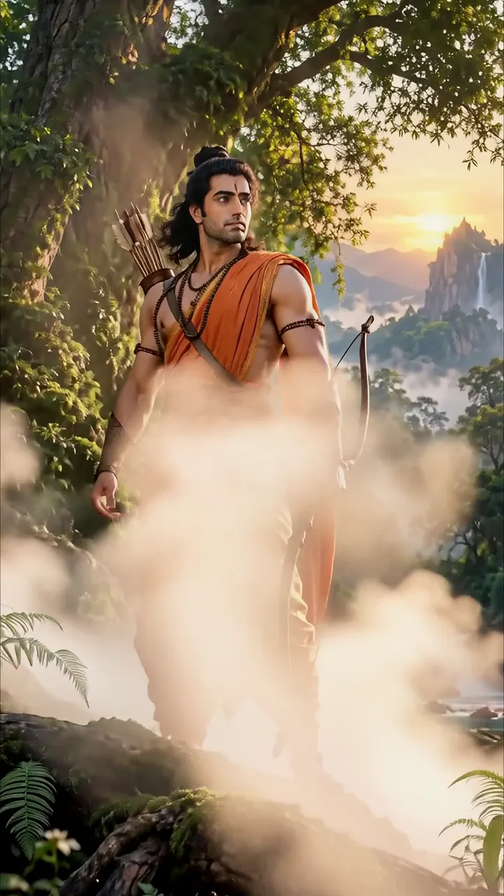Shiva In Forest With Bow And Arrow Sunrise
