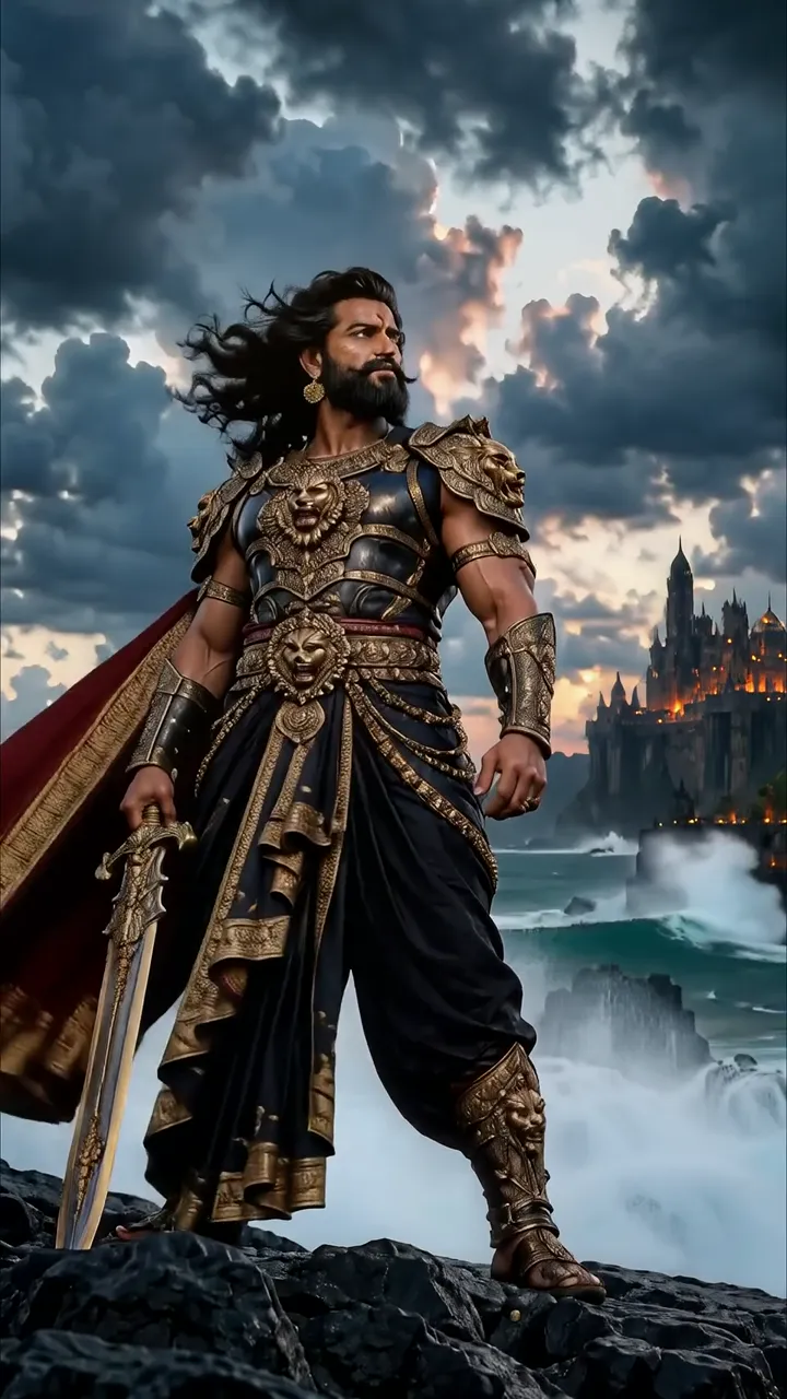 Lord Shiva Standing On Rocky Cliff With Sword And Castle In Background