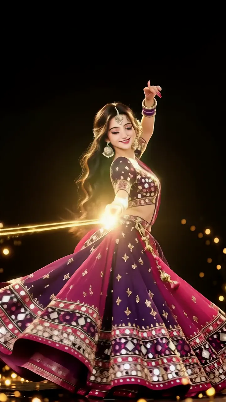 Garba In Glittering Lehenga With Golden Aura