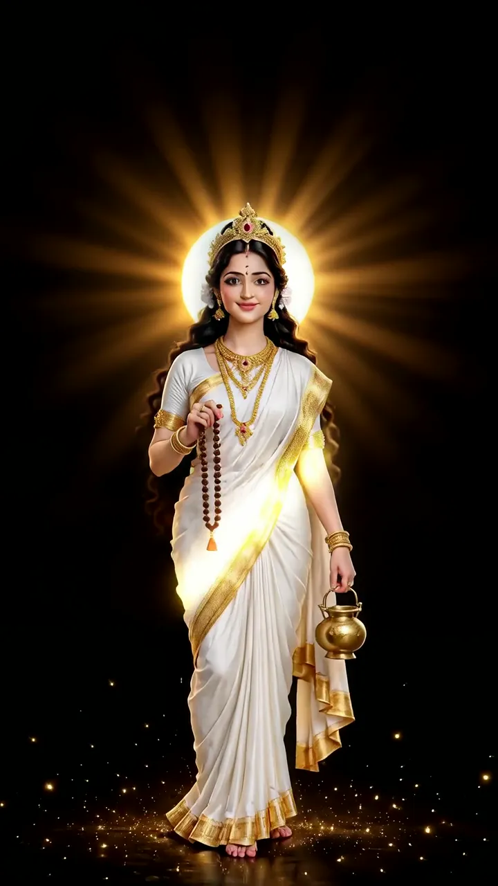 Goddess Lakshmi Divine Wealth With Golden Aura And Lotus