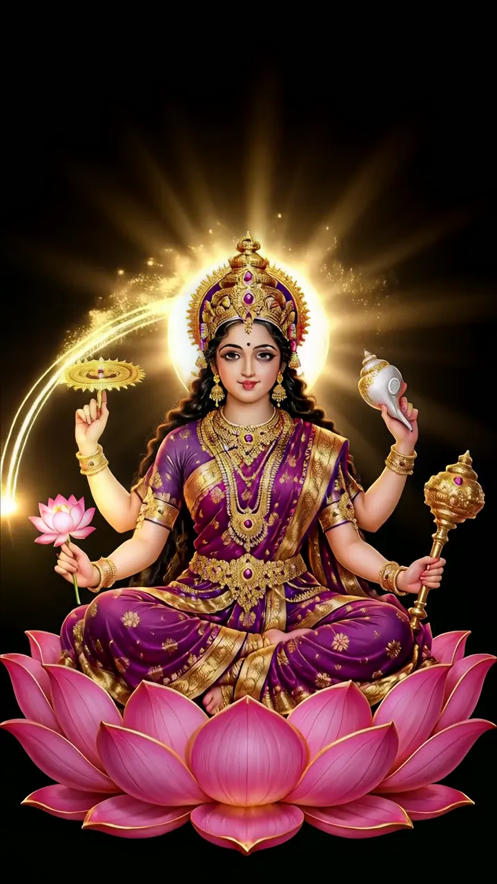 Goddess Lakshmi Divine Wealth With Lotus And Golden Aura
