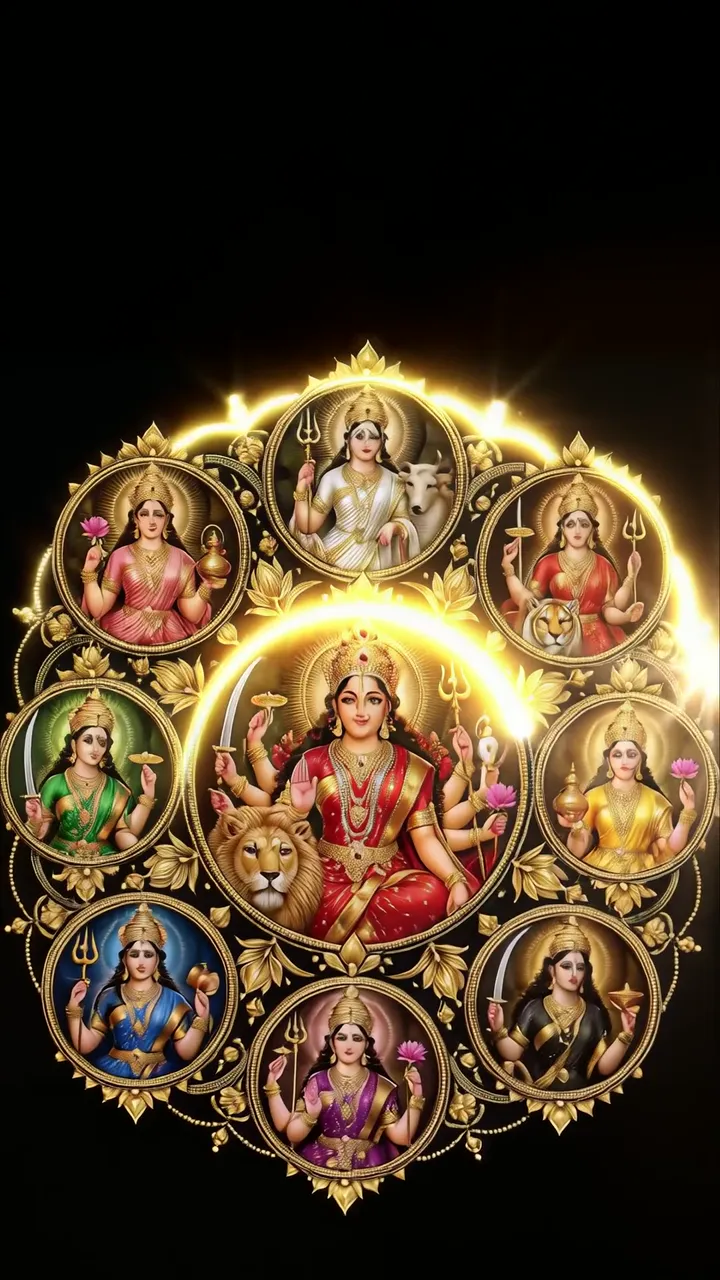 Durga Maa Divine Avatar With Lion And Sacred Symbols