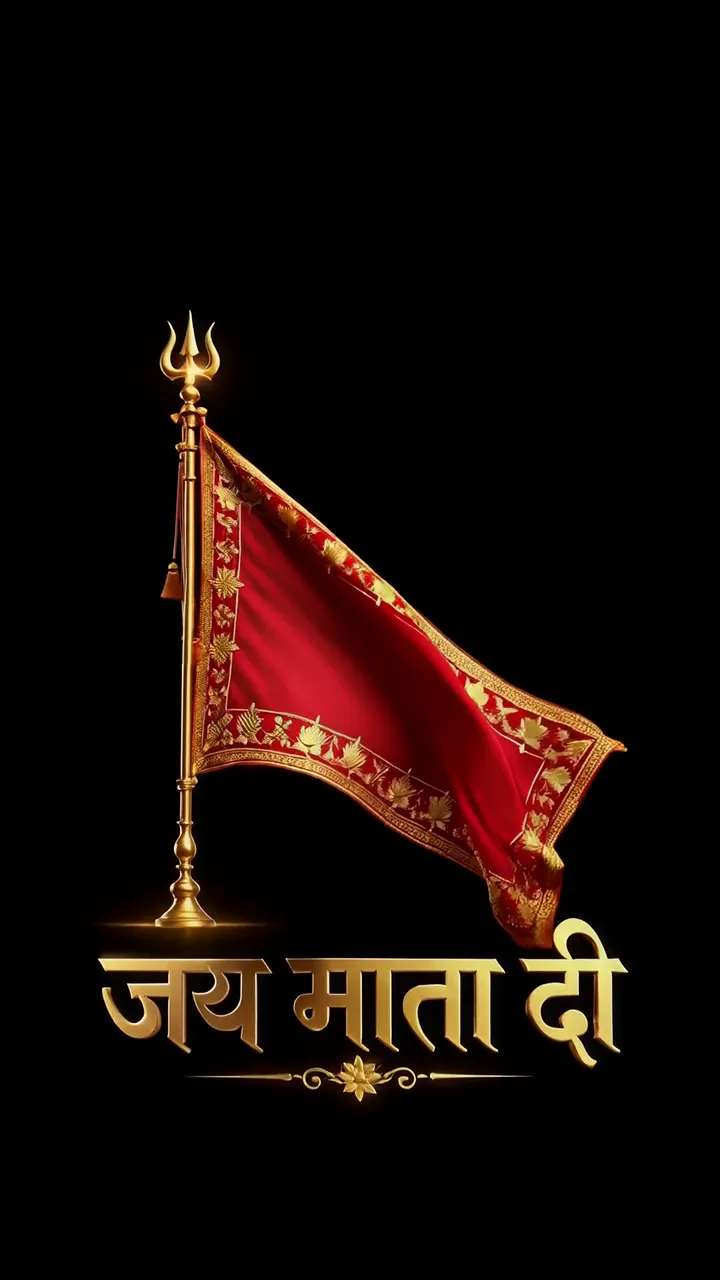 Jai Mata Di Flag With Trishul And Golden Text