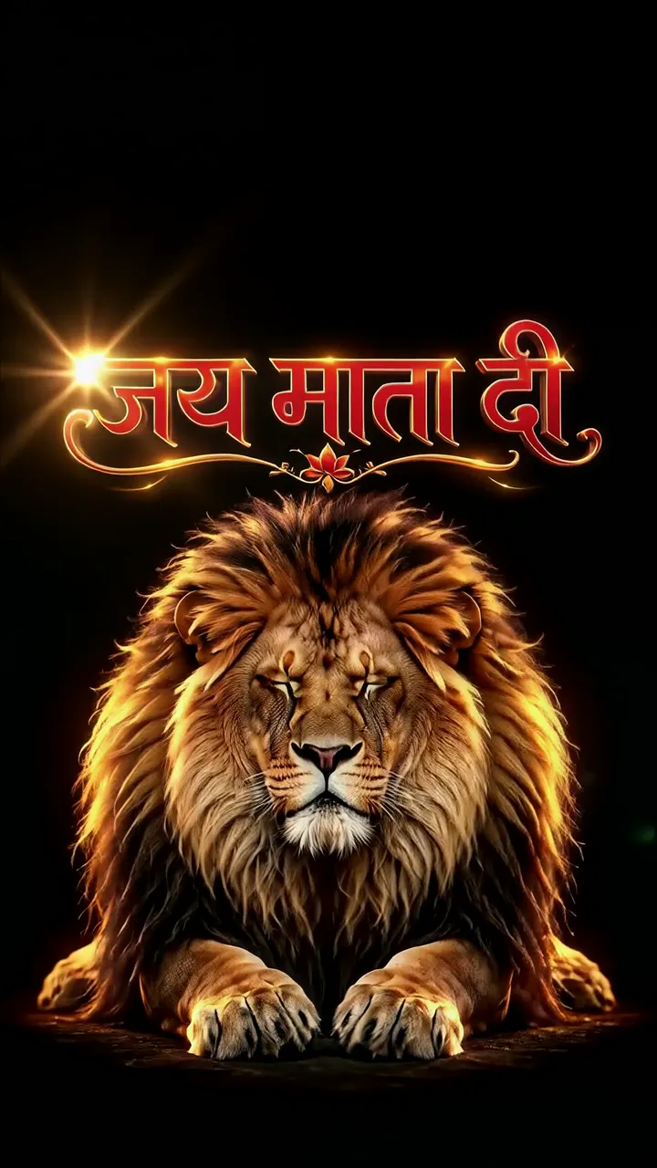 Powerful Lion With Golden Aura And Jay Mata Di Text
