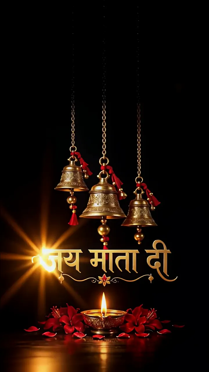 Jai Mata Di Golden Bell And Diya Devotional Scene