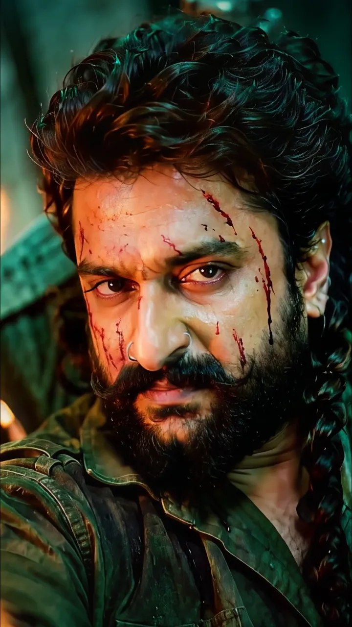 Intense Warrior With Bloodied Face And Braided Hair