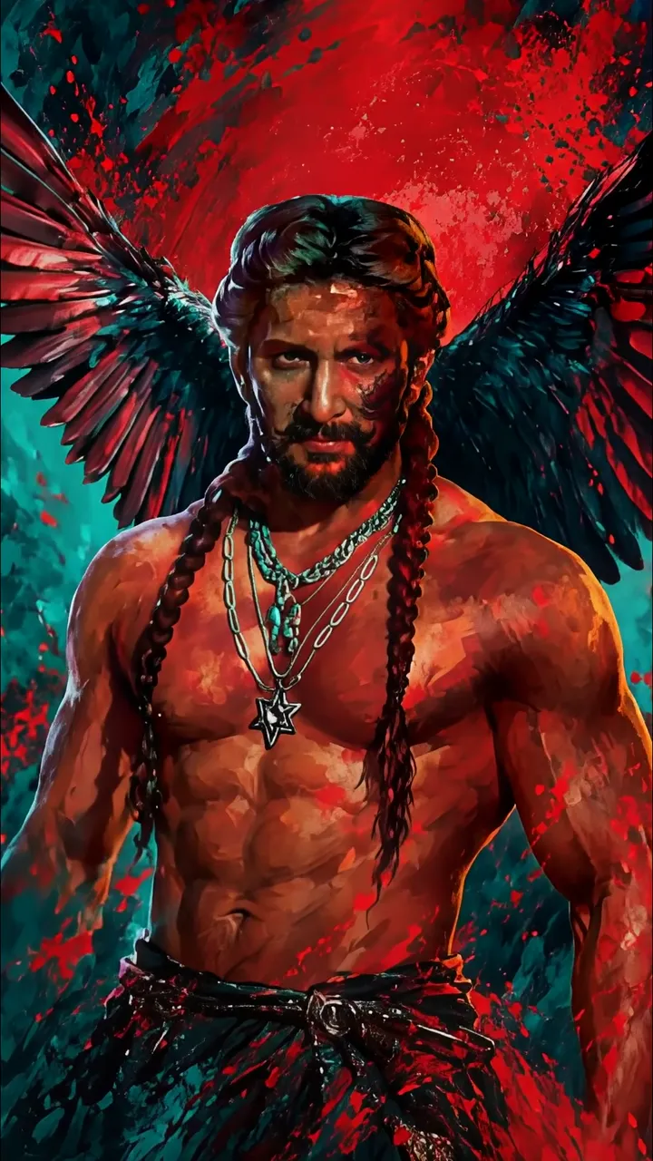 Dark Angel With Black Wings And Star Necklace