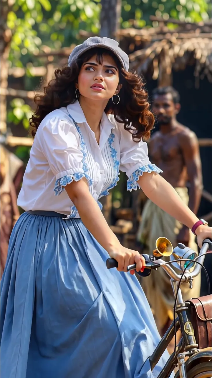 Samantha Ruth Prabhu Riding Vintage Bicycle In Rural Scene
