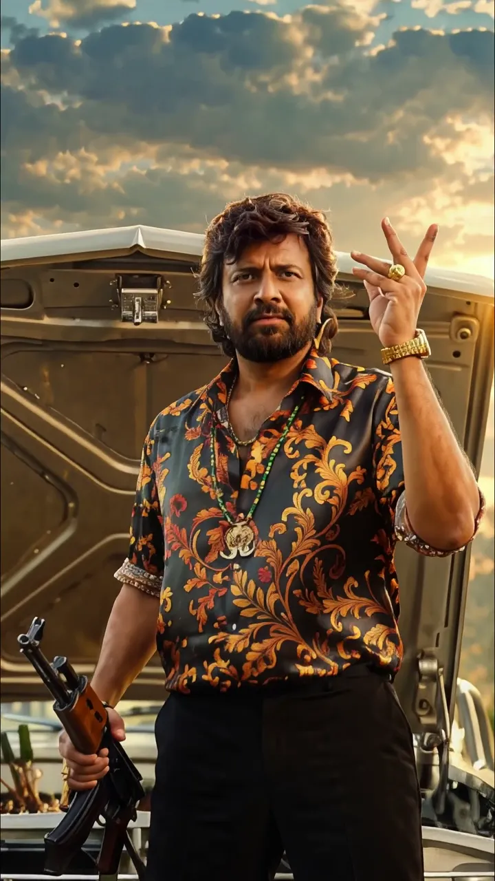 Rajinikanth Gangster Style With AK-47 And Gold Jewelry