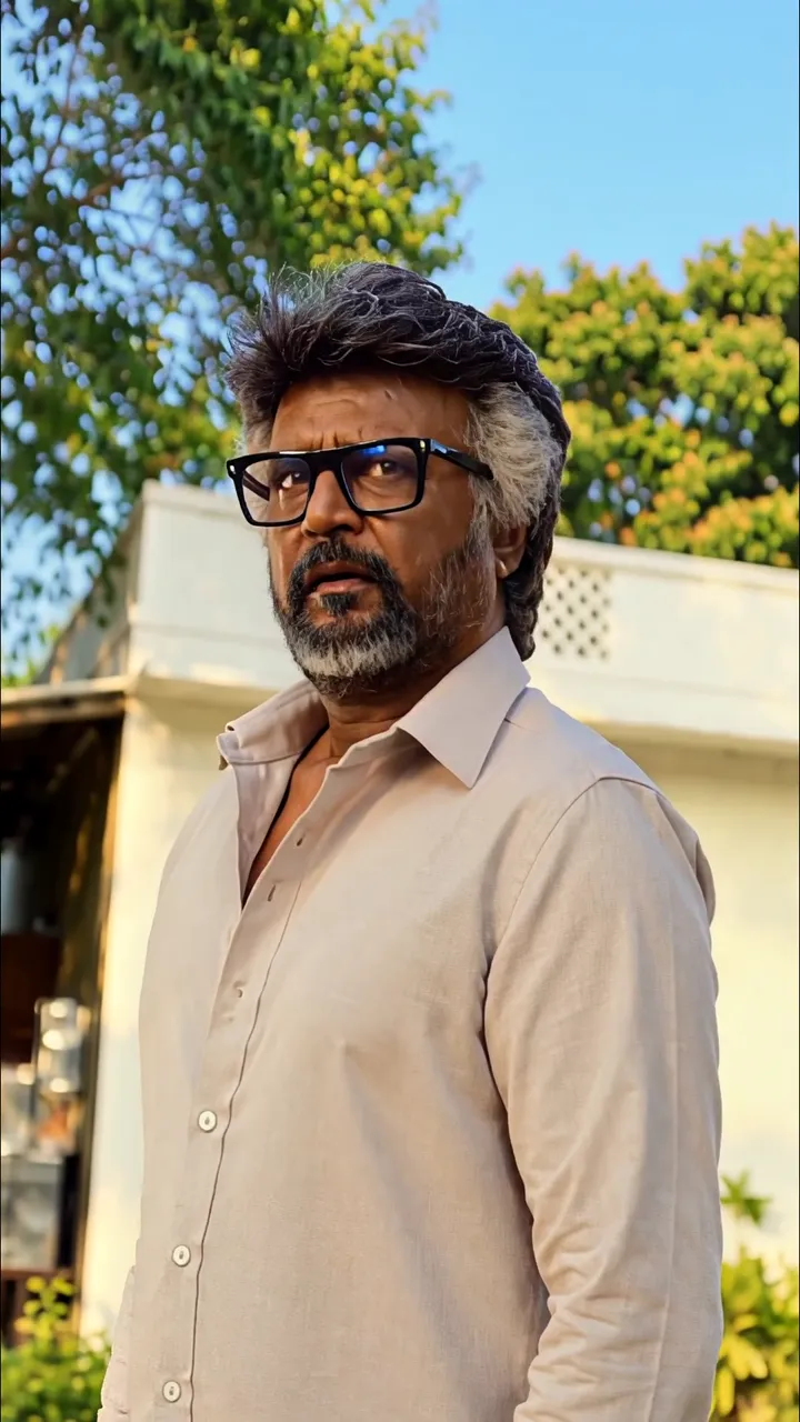 Rajinikanth Intense Outdoor Portrait With Glasses And Bearded Look