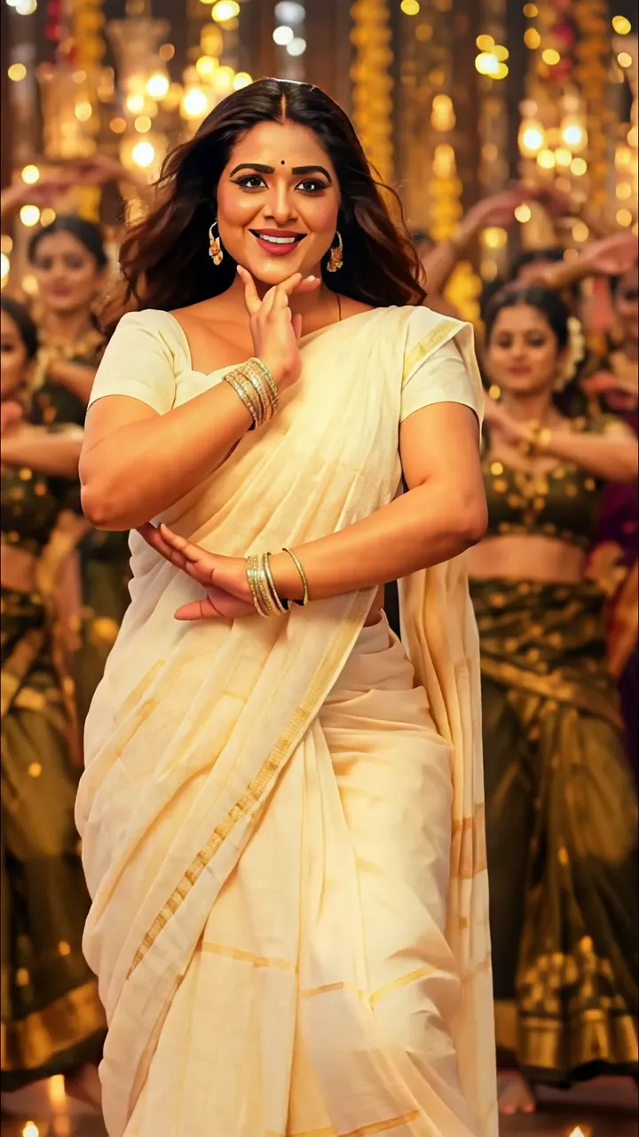 Sridevi In Traditional White Saree Dancing With Golden Background