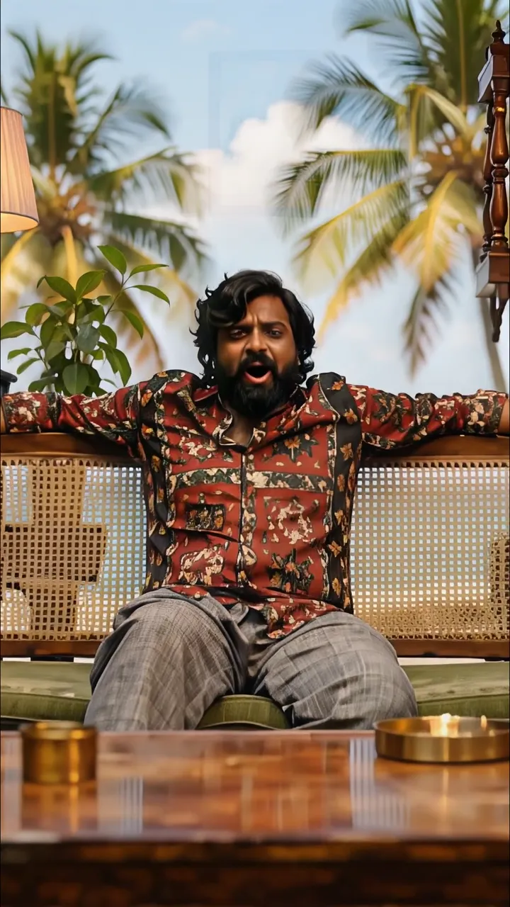 Actor Vijay Deverakonda Relaxing On Tropical Balcony With Palm Trees