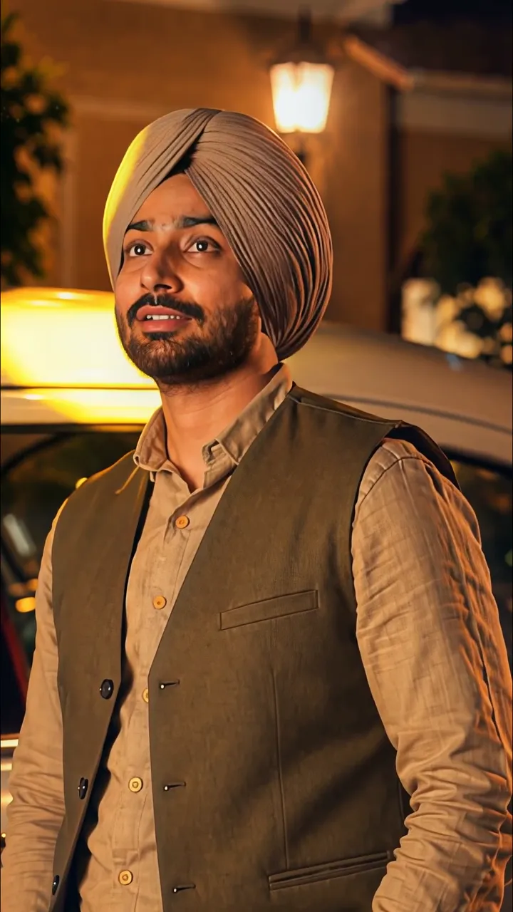 Man In Turban With Car Night Scene