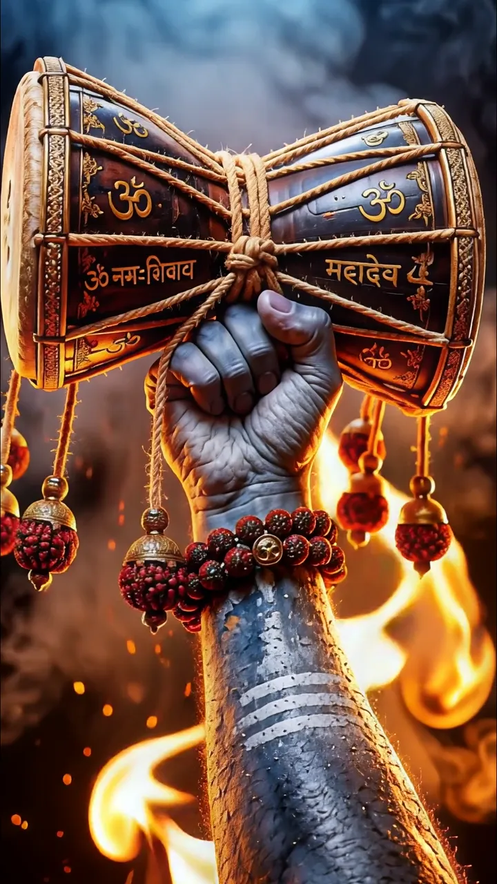 Powerful Shiva Hand Holding Damru With Fire And Sacred Symbols
