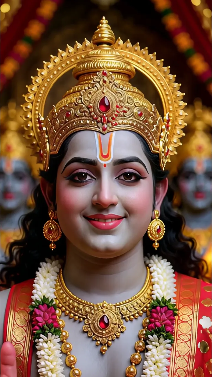 Goddess Durga Divine Temple Portrait With Golden Crown And Red Aura